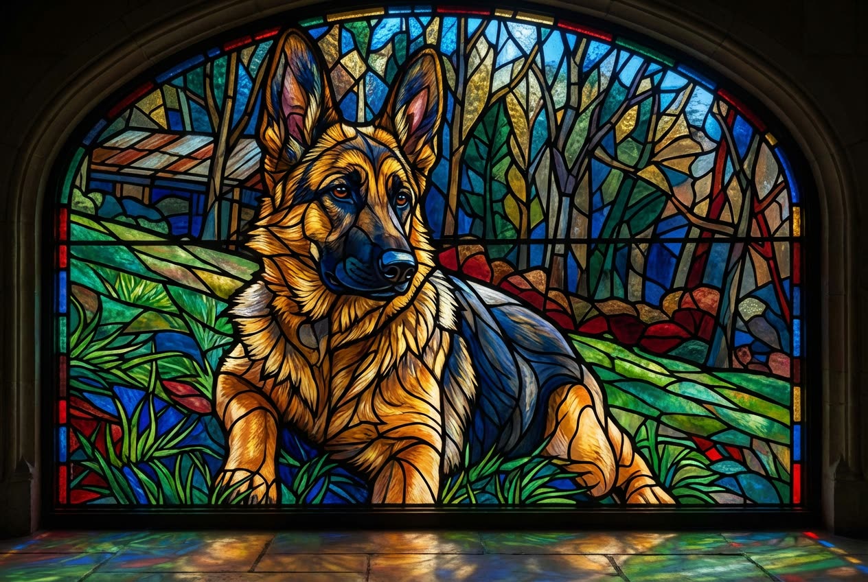 Stained Glass pet portrait sample